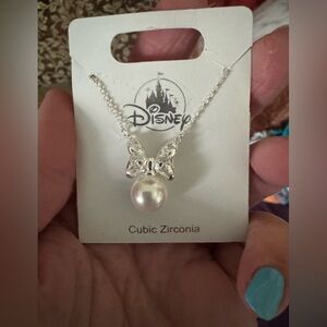 Disney Silver Butterfly Necklace with Cubic Zirconia and Pearl